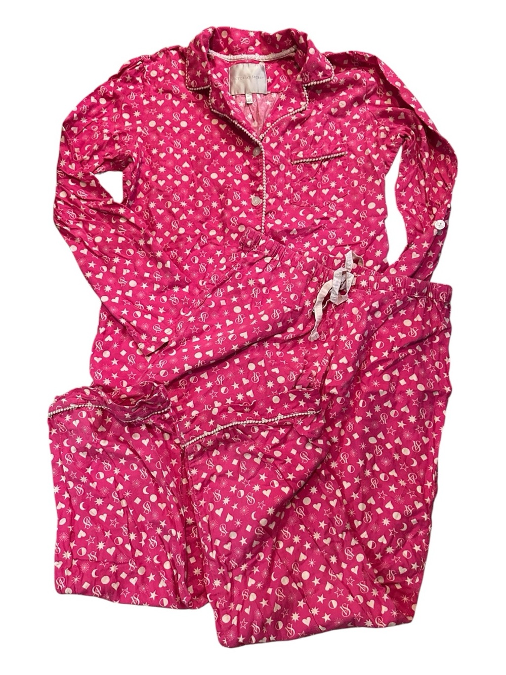 Victoria’s Secret Pink Logo Pajama Set Button Up Pants M Medium
